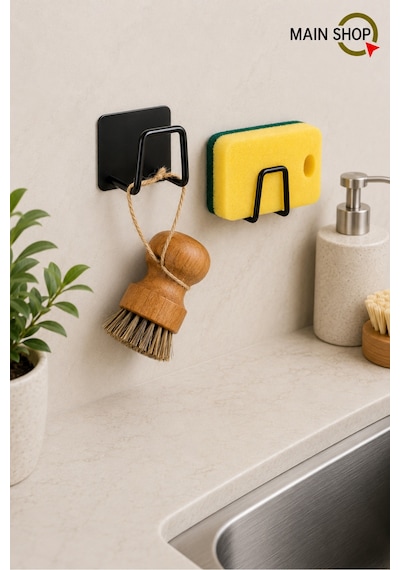Mainshop 1 Adet Siyah Sünger Askılığı Evye Sünger'liği Banyo Mutfak Düzenleyici Musluk Yanı Sünger'lik M-sng1