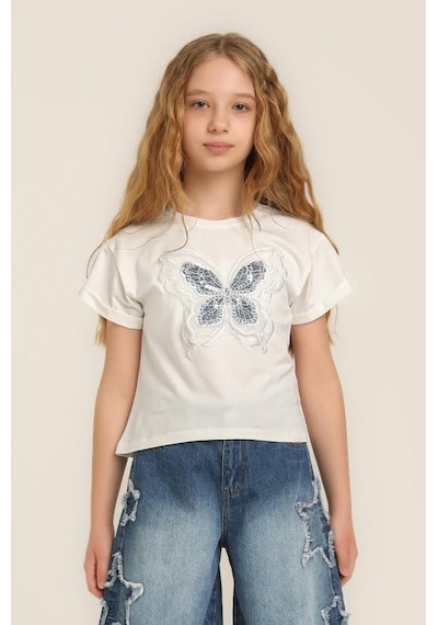 Escabel Kız Çocuk Kelebekli Tshirt Krem