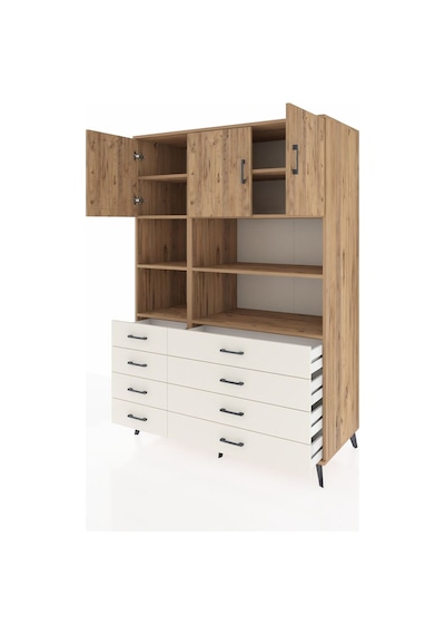Kronos Dolap 8 Raflı 8 Çekmeceli 3 Kapaklı 132x59x195 Çam-çam... Çam