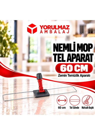 60 Cm Tel Mop Aparatı Bağcıklı Cepli Mop Uyumlu Katlanabilir Paspas Aparatı