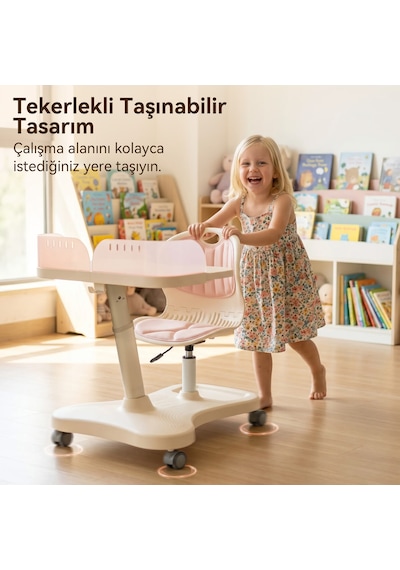 Bonny Mobil Çocuk Çalışma Sandalye Seti Pembe