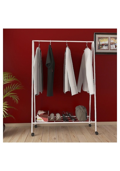 Tekerlekli Oval Askılık Ayaklı Askılık Konfeksiyon Butik Askılık Beyaz