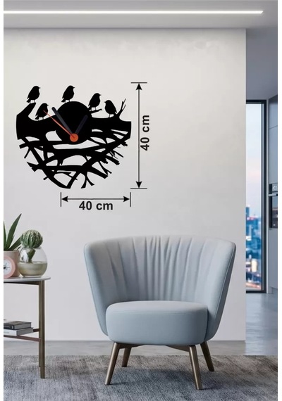 Mey İthalat Dallarda Kuşlar Tasarım Ahşap Duvar Saati - 40x40 Cm Dekoratif Saat Çok Renkli