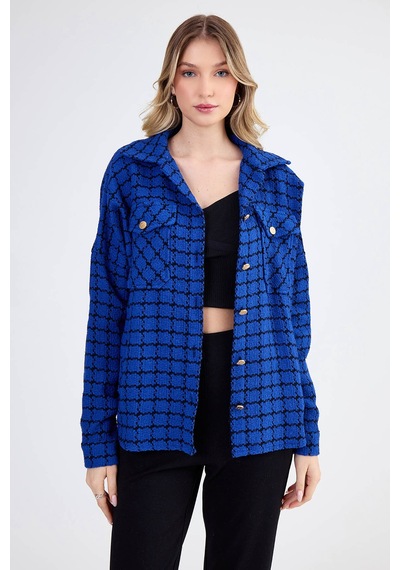 Vitrin Kapak Cepli Desenli Oversize Gömlek Saks