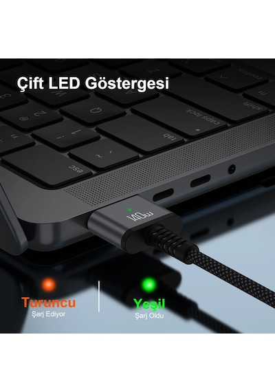 Bix Bxm3c 140w Type-c To Magsafe 3 Macbook Pro Ve Macbook Air 13,14,16, M1 M2 Uyumlu Manyetik Örgülü Şarj Kablosu 2 Metre