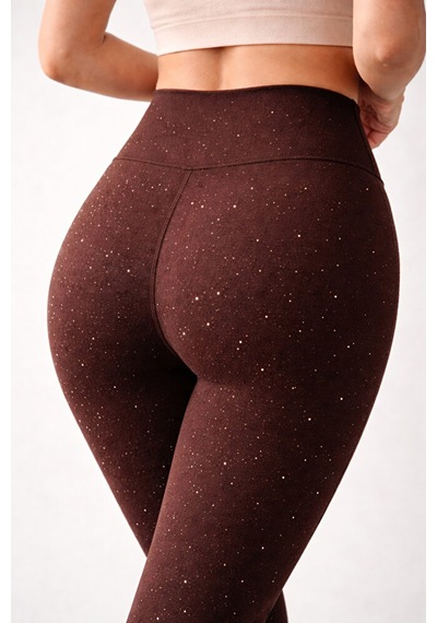 Pantofashion Taşlı Belize Yüksek Bel Toparlayıcı Tayt Kahverengi