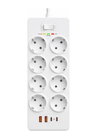 Robeve Fulltech 3680w 8 Li Akım Korumalı Uzatma Prizi - 2 Usb-a 2 Type-c, 2 Metre Kablo, Akıllı Koruma Sistemli Çoklu Priz Çoğaltıcı Grup Priz 8'li Priz 8'li Fiş Grup Fiş 2 M