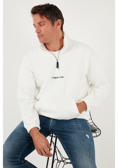 Buratti Regular Fit Yarım Fermuarlı Dik Yaka Yumuşak Dokulu Erkek Sweat 59060661 Ekru