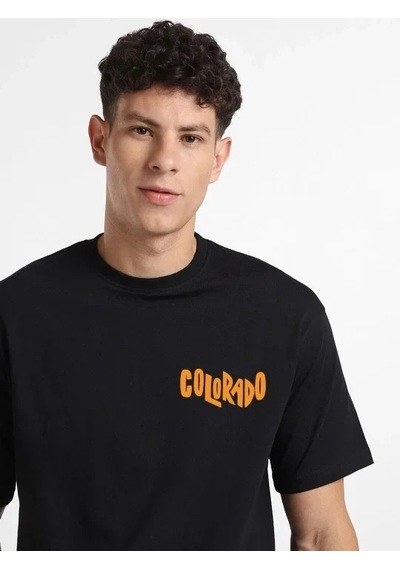 Erkek Tişört Baskılı Oversize Kısa Kol T-shirt - Siyah