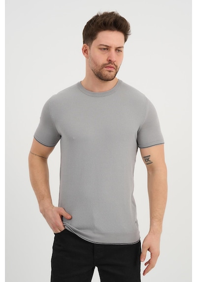Alexander Gardi Alexandergardı Bisiklet Yaka Kolları Şeritli Triko T-shirt 1243 Gri