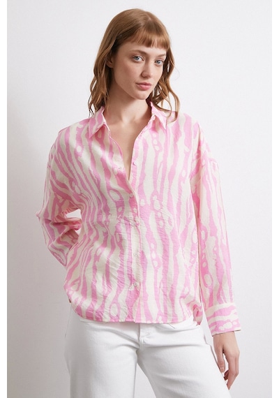 Never More Zebra Desen Modal Gömlek Pembe Pembe