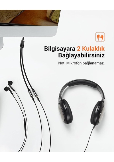 3.5mm 2'li Aux Kulaklık Çoklayıcı, Siyah