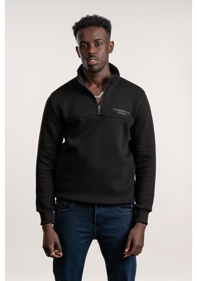 Fbı Fermuarlı Dik Yaka 3 İplik İçi Şardonlu Slimfit Sweatshirt Siyah
