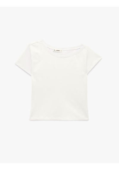 Koton Pamuklu Kısa Kollu Slim Fit Omzu Açık Tişört Ekru 6sal10790ık