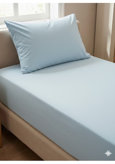 Maki Home %100 Pamuklu Buz Mavisi 100x200+50x70 Cm Tek Kişilik Lastikli Çarşaf Takımı Buz Mavisi