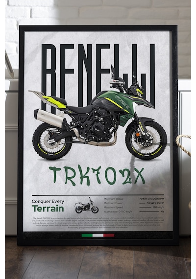 Benelli Trk 702x Siyah Ahşap Çerçeveli Poster, Dekoratif Motosiklet Duvar Tablosu