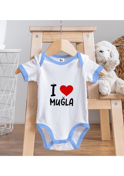 Bk Kids I Love Muğla Tasarımlı Mavi Bebek Body Zıbın - Model 1 9-12 Ay