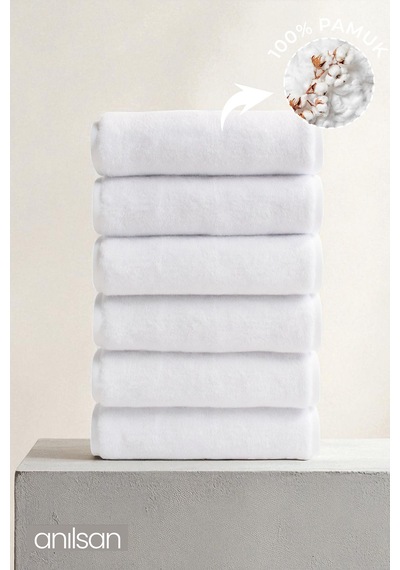 6'lı Kiremit El Havlusu - 50x90 Cm, 225 Gr, %100 Pamuk, Spa Ve Otel Havlusu, Günlük Kullanıma Uygun Beyaz