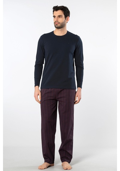 Cacharel Erkek Poplin O Yaka Uzun Kollu Pijama Takım 2239/bordo 1 Lacivert