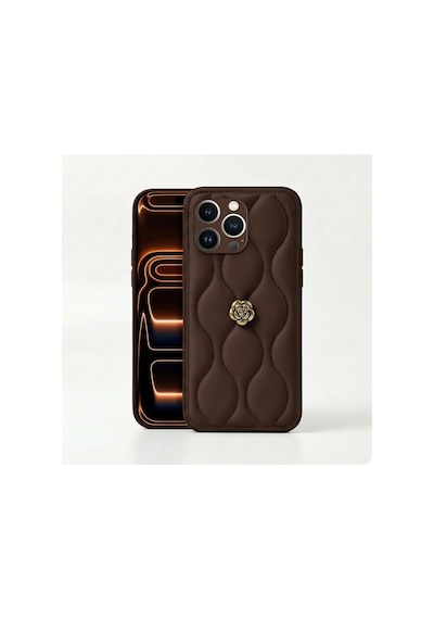 Apple İphone 15 Pro Uyumlu Kılıf Zebana Camellia Deri Kılıf Kahverengi