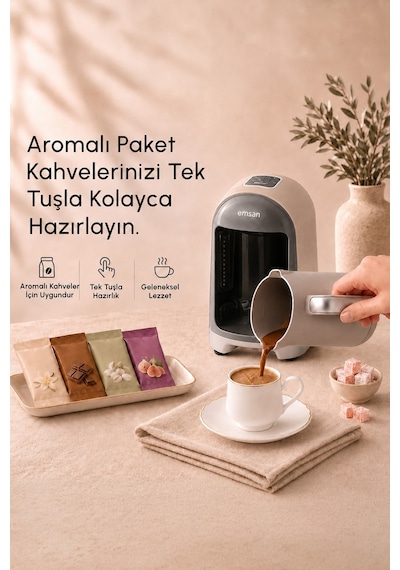 Emsan Kumda 5 Fincan Kapasiteli Türk Kahve Makinesi Starlight Bej