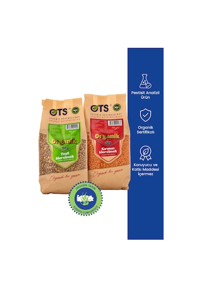 Ots Organik 2'li Mercimek Seti Yeşil Mercimek & Kırmızı Mercimek 2 X 750 G Organik Sertifikalı, Pestisit Analizli