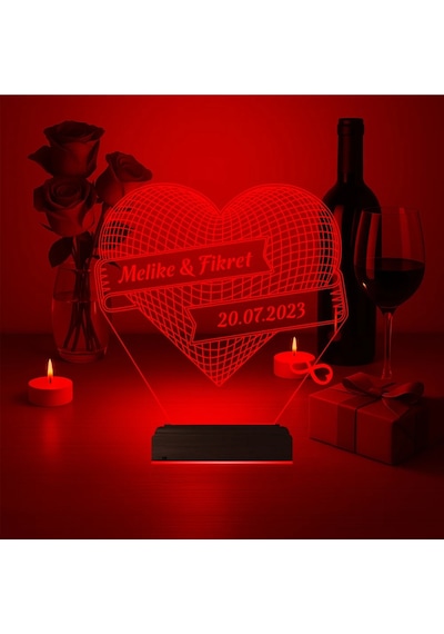 Luvivia Kalp Sevgiliye Hediye Kişiye Özel 3d Lamba - Masa Gece Lambası V29