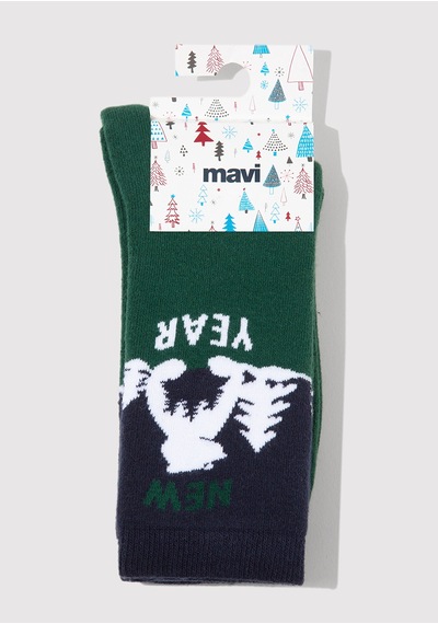 Mavi - Yılbaşı Temalı Yeşil Soket Çorap 0912112-71893 Yeşil