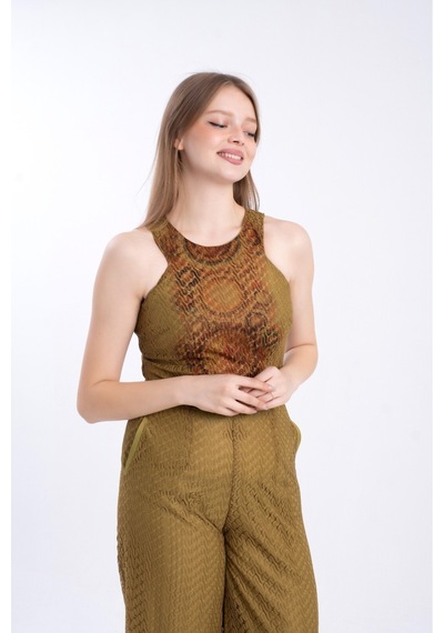 FAVORİ Dantel Kumaş Dijital Baskı Tulum Sarı