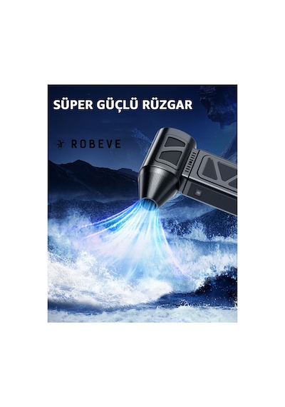 Robeve Süper Güçlü Üfleyici Şarjlı Fan Turbo Fan 130000 Rpm Güçlü Fan Vantilatör Üfleyici Süper Turbo Fan Yüksek Hızlı Fırçasız Motor Mini Jet Üfleyici Siyah