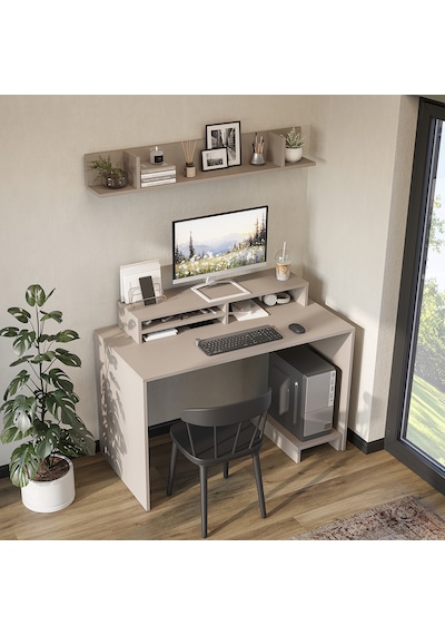 Mode Raflı Çalışma Masası , Raflı Monitör Standlı Çalışma Ofis Masası , Bilgisayar Masası Kumtaşı Mode Raflı Çalışma Masası , Raflı Monitör Standlı Çalışma Ofis Masası , Bilgisayar Masası Kumtaşı