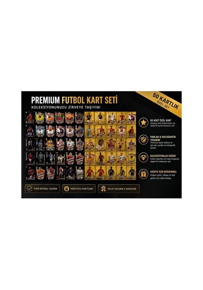 Cantex Tech Futbolcu Oyun Karti 50 Adet 25 Gold - 25 Black Series Pocket Esnek Kırılmaz Parlak Kart + Çanta