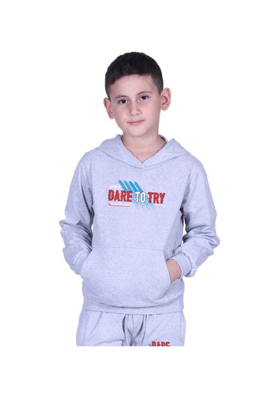 Fyk Kids Erkek Çocuk Baskılı Kanguru Cepli Kapüşonlu 2li Eşofman Takımı Siyah - Gri