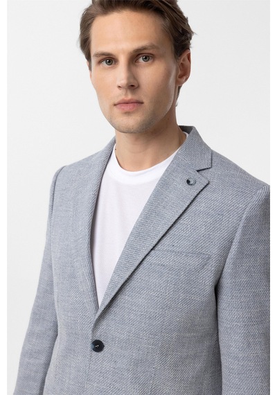 Süvari Mavi Slim Fit Düz Mono Yaka 6 Drop Ceket