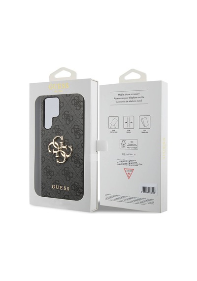 Galaxy Uyumlu S24 Ultra Kılıf Guess Lisanslı Pu Deri Yazı Ve 4g Metal Logolu Desenli Kapak Kahverengi