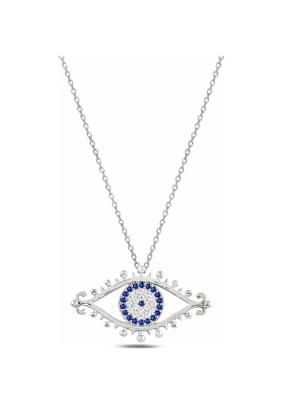 Çekirdekjewelry 925 Ayar Gümüş Kaplama Nazar Göz Kolye Gri