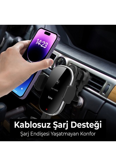 Bix Bxch3 15w Kablosuz Şarj Ayarlanabilir Araç İçi Telefon Tutucu