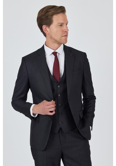 İmza Düz Filafil Mono Yaka Tam Astar Yelekli 6 Drop Slim Fit Takım Elbise 1001250171 Koyu Antrasit İmza Düz Filafil Mono Yaka Tam Astar Yelekli 6 Drop Slim Fit Takım Elbise 1001250171 Koyu Antrasit