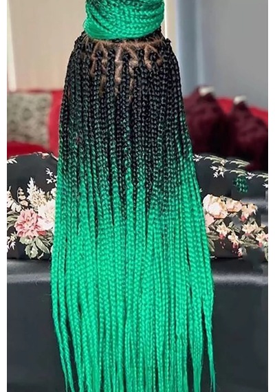 Caş Dekorasyon Yeşil Siyah İki Renk Ombreli Afrika Örgüsü Box Braid Sentetik Saç 60 Cm. 100 Gr. Yeşil - Siyah