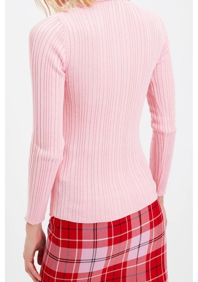 Ersefa Kadın Modern Tarz Slim Polo Yaka Regular Triko Hırka Pembe