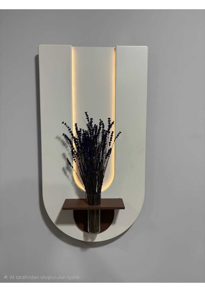 Begonvil Ahşap Pilli Ledli İskandinav Salon Duvar Rafı Şık Modern Çiçeklik 40 X 75 Cm Paris Grisi - Ahşap Ceviz