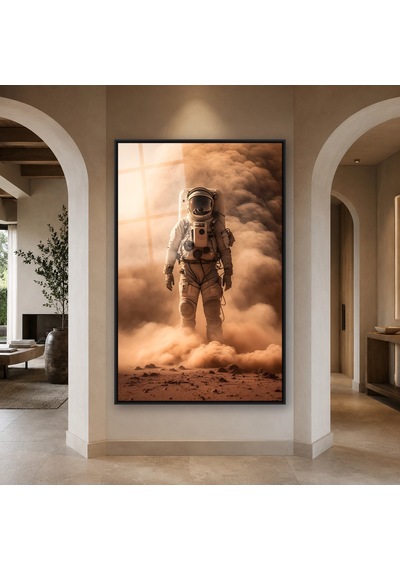 Toz Fırtınasında Astronot Siyah Çerçeveli Cam Tablo