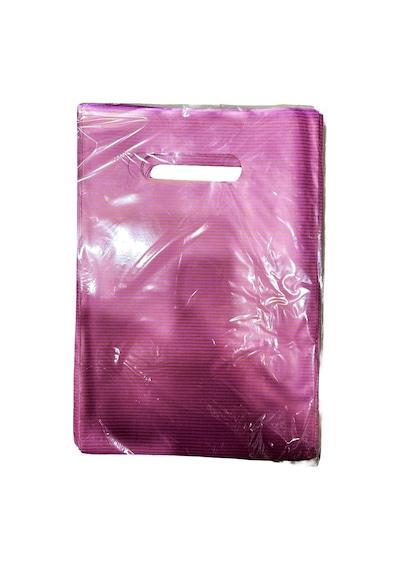 Omeyva Pembe Çizgili Metalize Hediye Paketi El Geçmeli Poşet - 20x30 Cm. - 50 Adet