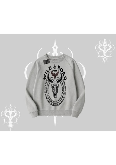Startmore Biskilet Sweatshirt Wild & Road Western Skull Biker Street Culture Gri