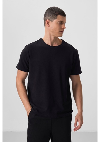 Tommy Life Siyah Yüzeyi Dokulu Rahat Form Basic Erkek T-shirt - 88436 Siyah
