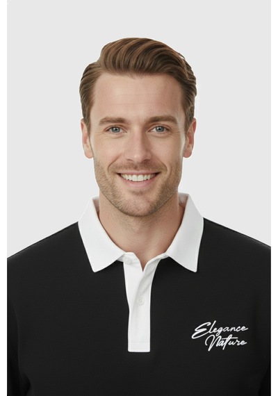 Rizzup Erkek Siyah Relax Fit İçi Polarlı Polo Yaka Sweatshirt Pamuklu Kalın Sweatshirt 2600762
