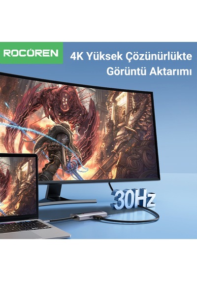 Rocoren 6 Portlu 4k 30hz Gigabit Ethernet 3 Usb3.0 Pd 100w Destekli Hub Çoklayıcı