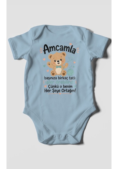 Morivokids Amcaya Özel Kısa Kollu Bebek Body %100 Pamuk Bebe Mavisi
