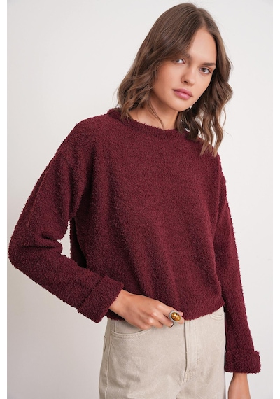 Mixray 6917 Kadın Buklet Basic Triko Kazak Bordo