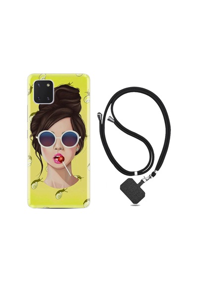Samsung Galaxy Uyumlu Note 10 Lite Kılıf Desenli Silikon Boyun Askılı Lollipop Woman 1416